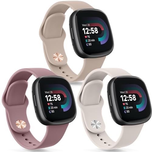 Yisica 3 Piezas Correa Compatible con Fitbit Versa 4/Versa3/Sense/Sense 2 Mujer Hombr, Pulsera de Repuesto Ajustable (Té Con Leche/Humo Violeta/Estrellas)