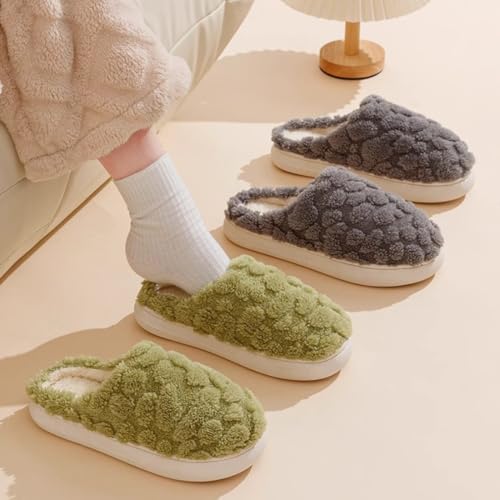 Women Slippers Solid Color Fuzzy Slippers Soft Plush Winter Thick-soled Anti-skid Warm-keep House Shoes Cotton Slippers3