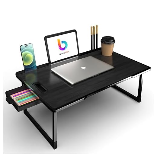 BrandFlex Study Table Bed Table Premium Laptop Table/Foldable and Portable Wooden/Writing Desk for Office/Home/School (U$A COTTED ABLACK), 59.7 cm, 10 cm