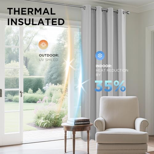 Image of Joydeco Blackout Curtains for Bedroom 42 x 63 Inch, Eyelet Thermal Insulated Energy-saving Drapes for Room Darkening Light Filtering, Short Window Treatments 63 Inch Drop, 2 Panels - Greyish White