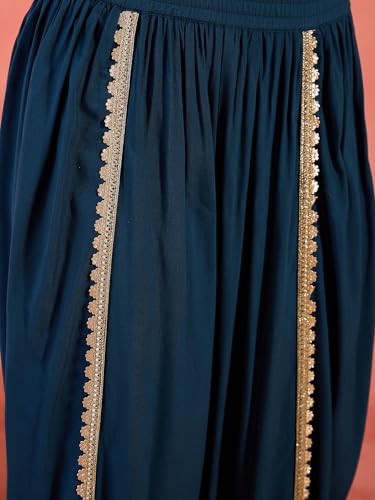 Image of Stylum Women's Solid & Embroidered Rayon A-Line Kurti Dhoti Pant Set