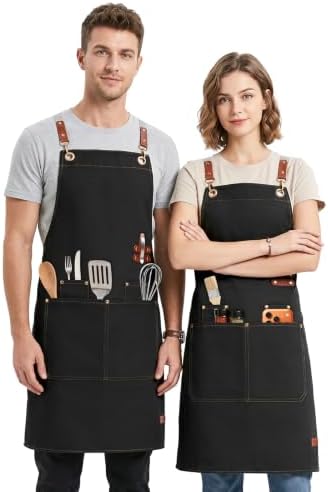 KTMOUW 2-Pack Chef Apron Men Women, Adjustable Cross Back Kitchen Apron