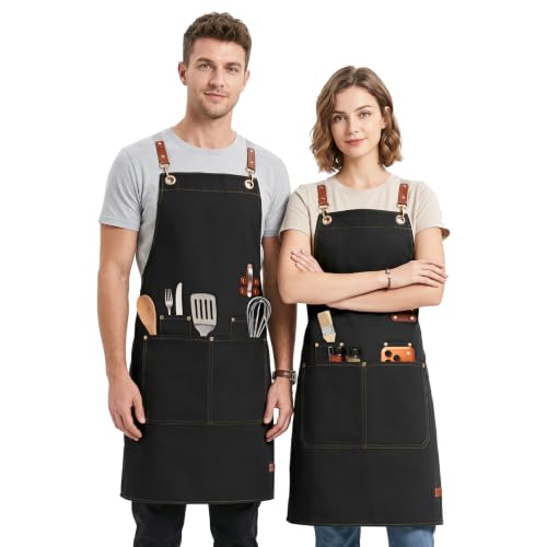 Delantales de Lona 2 pcs Delantales para Hombres y Mujeres con 4 Bolsillos