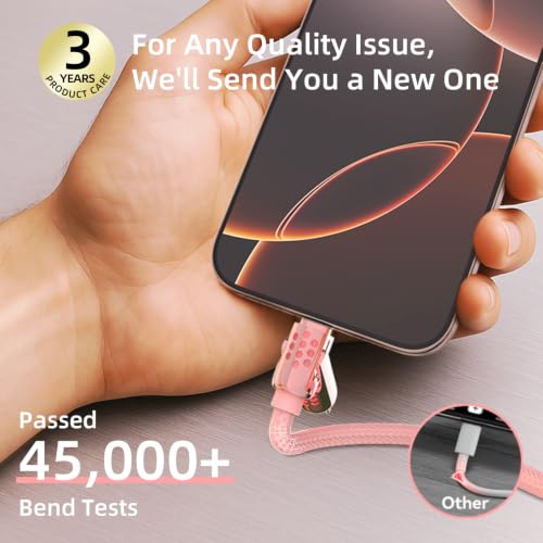 Image of MFish 4 in 1 Coiled USB C Cable, 6.6FT, 240W, Pink | Portable, Fast Charging, USB A /C to USB C and Lightning, iPhone 17 /16 /15, iPad, MacBook Pro /Air, Laptop, Android