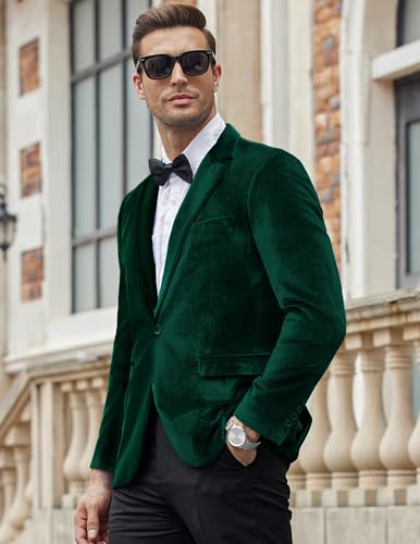 Image of COOFANDY Men's Velvet Blazer Notched Lapel Velour Suit Jacket One Button Tuxedo Jackets for Wedding Prom Party Dinner
