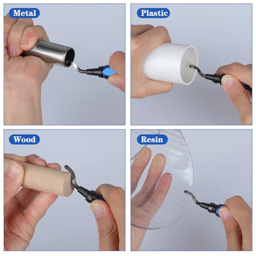 KOMABLEN 21 Stück Entgrater Metall Werkzeug Universal, Handentgrater mit 20 Schnellarbeitsstahl Klingen, 360°Rotierender Deburring Tool 3d Drucker Zubehör für Kunststoff, Aluminium, Edelstahl