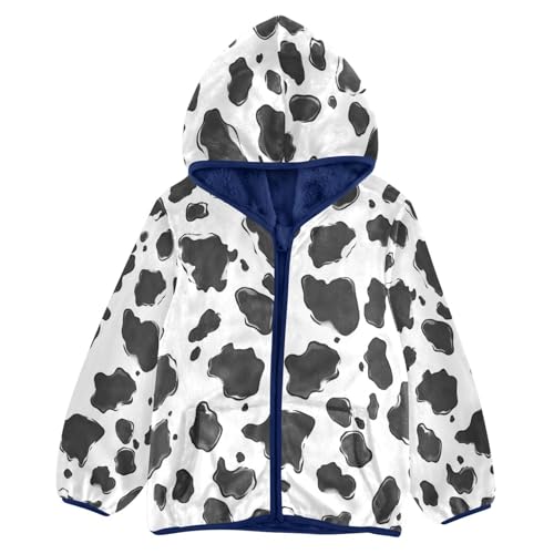 Cow Print Toddler Fleece Jacket Girl Boys Hooded Fleece Jacket Coat Warm Outwear Zip-up 3-10T