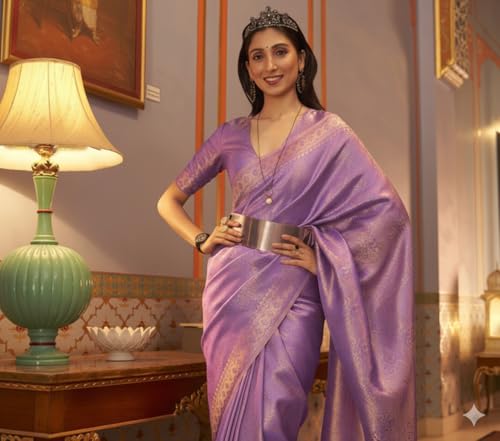 Image of SWORNOF Women's Banarasi silk Saree With Unstitched Blouse Piece