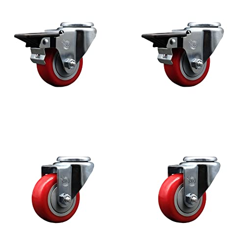 Polyurethane Swivel Bolt Hole Caster Set of 4 w/3