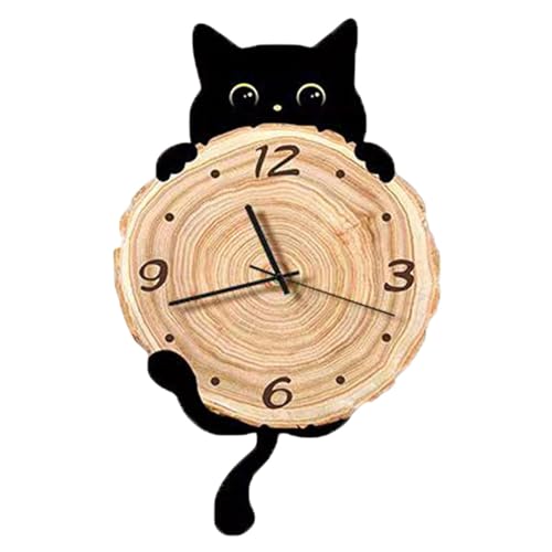 Orologio da parete a forma di gatto con design a onda, grande, 50 cm, silenzioso, senza ticchettio, con numeri arabi, orologio decorativo da appendere per cucina, soggiorno, bagno, sala da pranzo