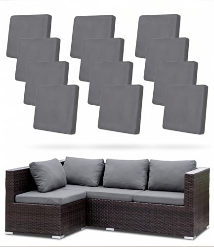 Hiseng Housses de Coussin de Canapé D'extérieur Extensibles Lot de 12, Gris Housses de Coussin de Siège Canapé de Remplacement pour Salon de Jardin,...
