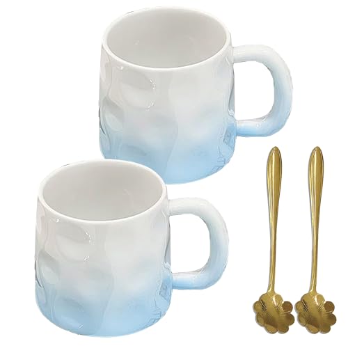 TRUSTABOGE Coffee Mug - Ceramic Mugs Set of 2-12oz Porcelain Cups with Handle, Latte Mug with Spoon, Big mug for Women, Men, Great for Tea Hot Chocolate, Microwave Safe, Modern