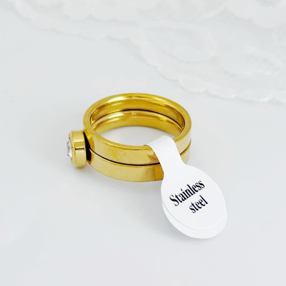 Stackable Rings for Women, 2PCS 18K Gold Plated Cubic Zirconia Rings Set Size 6-9, Wedding Band Engagement Jewelry Gift for Her - Image 7