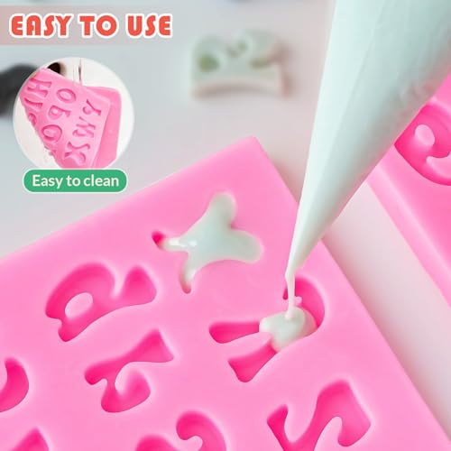 Image of HKMTT Letter Molds Silicone for Chocolate Fondant Clay, Mini Size for Uppercase lowercase Alphabet Number Decorating Birthday Cake Strawberries Cake Pop Decorating Moulds BPA Free