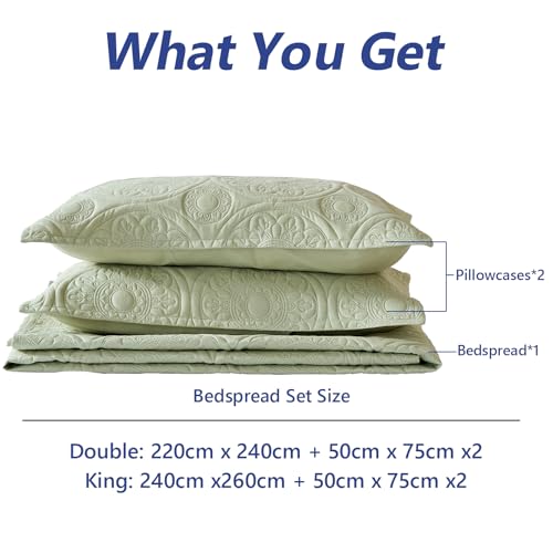Simple&Opulence Quilted Bedspreads King Size-3 Pcs Soft Reversible Microfiber Bed Spread Coverlet,Floral Embossed Bed Throw Set with 2 Pillowcases for Bedroom Decor,240x260cm,Sage Green - Image 4