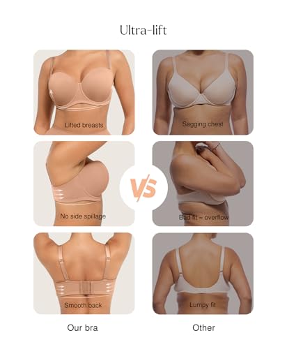 Image of Popilush Strapless Bras for Women Push Up Underwire Bra with Detachable Straps Multiway Bralette