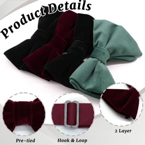 Image of Luckyvestir Velvet Bow Tie Oversized Bow Ties for Men Adjustable Black Clip on Bowtie for Tuxedo Shirt Wedding Prom