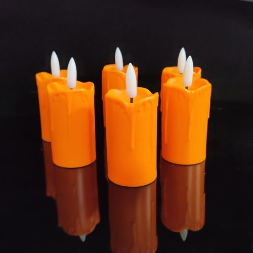 Image of 6 Pack LED Flameless Votives with Built-in Timer Realistic Black Wick Drips Battery Operated Electric Candle Set for Home Party Wedding Halloween Christmas Decorations 1.5 inch D x 3.5 inch H, Orange