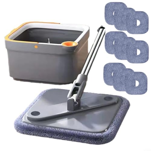 HavenDomicile Mopa giratoria y cubo con compartimentos de agua limpia y sucia autolavables, cabezal giratorio de 360 grados para limpieza del hogar