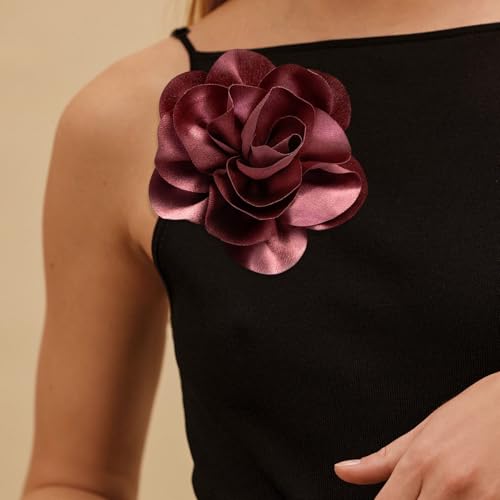 Image of 2Pack 6inch Extra Large Satin Brooches Lapel Pins Dainty Elegant Fabric Camellia Rose Flower Brooch Pin for Women Wedding Part Dance Clothes Accessories Jewelry