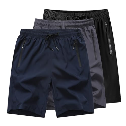 ZooYung Boys Running Shorts Quick Dry Lightweight Athletic Shorts with Zipper Pockets for Workout Gym Training Outdoor, 7022black+d.gray+d.blue, 15-16