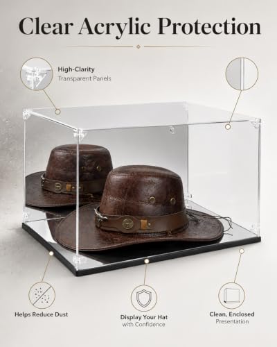 Image of Acrylic Cowboy Hat Display Case with Mirror Back and Base