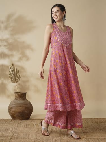 Image of Globus Women Kurta Sets (GS564948 Pink S)
