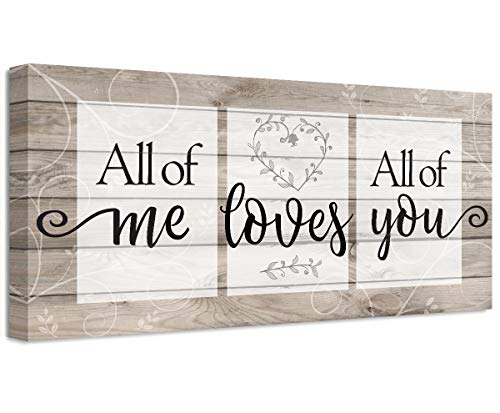 All Of Me Loves All Of You - Great Wedding Decoration and Anniversary Accessories, Couples Room Above Bed Decor, Master Bedroom Romantic Love Wall Display, 12x24 Wood Style Look Stretched Canvas Art