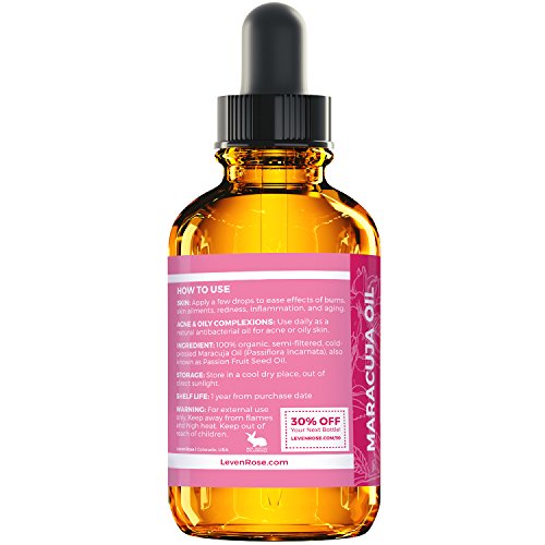 Leven Rose Maracuja Oil, Passion Fruit Seed Oil 100% Natural Moisturizer for Hair Skin and Nails 1 oz