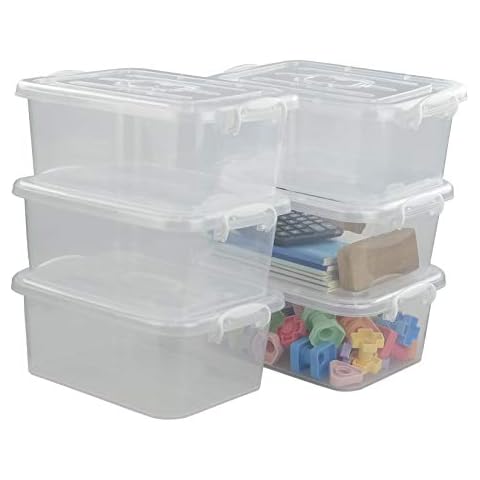 Asking 8 L Clear Plastic Storage Box with Handle, Storage Latch Boxes, 6-Pack Cover