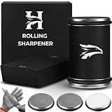 High Carbon Stainless Steel Rolling Knife Sharpener with 400, 1000 & 3000 Replacement Discs - Blunt Knife Sharpening Kit with 15 and 20 Degree Sharpening for Kitchen & Chef's Knives (BLACK)
