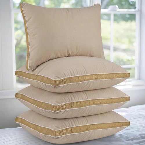 Image of AYKA Premium Microfiber Pillow for Sleeping | Super Soft & Fluffy Bed Pillow | 100% Virgin Microfiber Filling | Breathable | Ideal for All Sleeping Positions | 17x27 Inch | Beige | Pack of 4