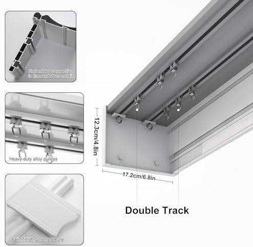 Heavy Duty Dual Track Pelmet Box - 3-in-1 Ceiling/Wall Mount Room Divider Curtain Rail for Living Room, Bedroom, Hotel, Villa - 140cm (4.59ft) - White