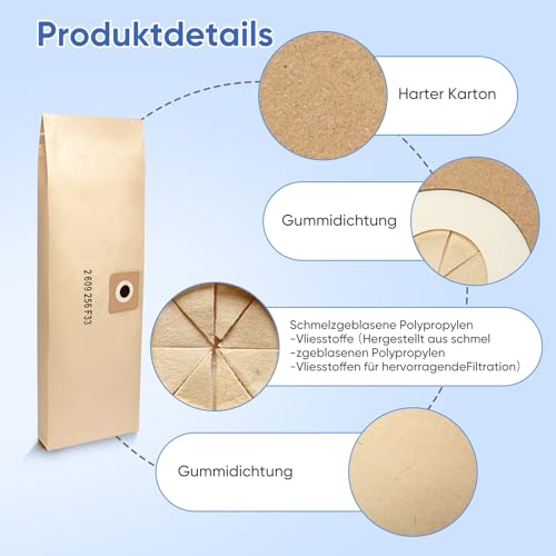 20 x Papierfilterbeutel Zubehör für Bosch Nass- und Trocken Staubsauger AdvancedVac 20 Staubsaugerbeutel
