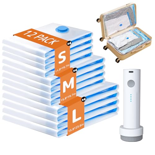 12 Pack Travel Vacuum Bags with Rechargeable Pump
