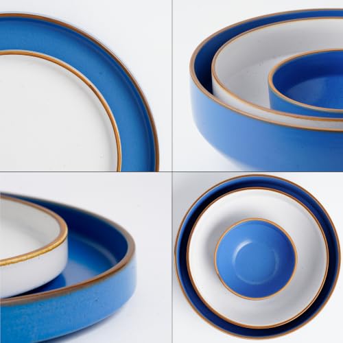 Image of Shay Modern Ceramic Dinner Set, 14 Pcs, Blue White | Crockery Set for Gifting & Dining| Premium Ceramic Dinner Set | Matte Finish (Japandi Dinner Set - Blue White, 14 Piece)