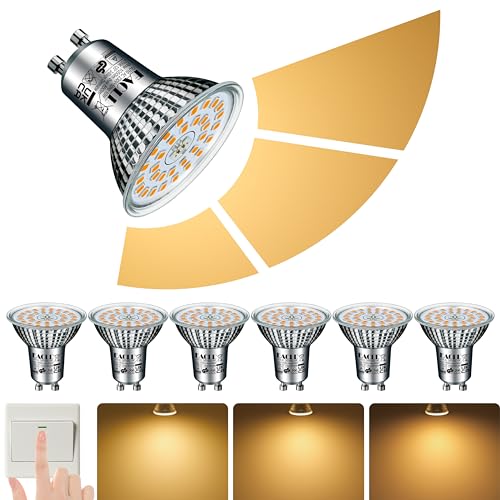 EACLL Bombillas LED GU10 10W-5W-1W Regulable(3 Etapas), No requiere atenuador, Blanca Cálida(2700K), Paquete de 6, 850LM Equivalente 110W Halógena Reflectora, 120° Sin Parpadeos Con Memoria Spotlight