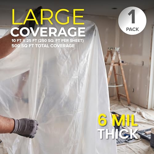 Image of Plastic Sheeting (10' x 25') Long, 6 Mil - UV Protection Poly Sheeting Polyethylene Film, Heavy Duty Greenhouse Plastic Sheeting (Pack of 2)