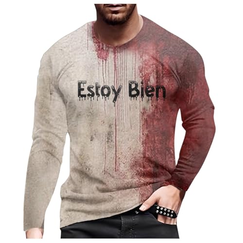 Genérico Bloody Problem Solved Camisa con Texto en Inglés Bloody Shirt Casual Cuello Redondo Estampado de Salpicaduras de Sangre Camiseta Sangrienta y Divertida de Halloween con