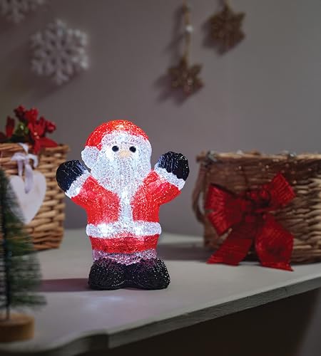 Smart Garden InLit Ice Deco Santa – 16 cm Acrylic Battery Powered Christmas Ornament with Cool White LEDs – Indoor Decoration