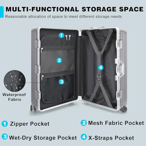 Image of AnyZip Luggage PC+ABS Aluminum Frame Zipperless Checked Luggage Hard Shell Suitcase with TSA Lock Double Spinner Wheels 28 Inch Silver