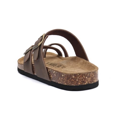 Rainlin Women's Cork Footbed Sandals Comfortable Adjustable Buckle Flat Thong Slide Sandals with Arch Support4