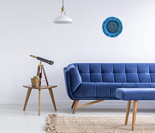 LEMOSE Turkish Handmade Decorative Plate for Display, Blue Ceramic Ornament for Home-Office, Floral Pattern Hand Painted Wall Hanging Decor, Embossed Commemorative Plates with Stand