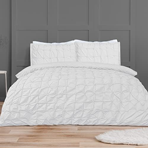 Sleepdown Duvet Cover Set - Navy Blue - Rouched Pleats Geometric Pintuck - Ruched Quilt Cover Easy Care Bed Linen Soft Cosy Bedding Sets with Pillowcase - Single (135cm x 220cm)