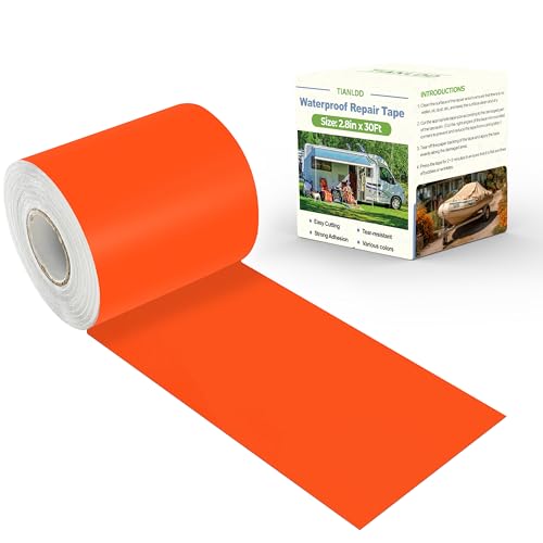 TIANLDD Waterproof Repair Tape for Fabric,RV Awning,Boat Covers,Tents,Tarp,Heavy Duty Outdoor Repair Patch - 2.8IN x 30FT（Orange）