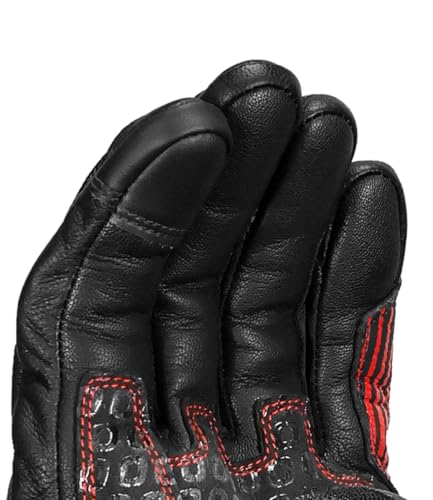 Image of Rynox Tornado Pro 5 Gloves | Semi-Gauntlet Motorcycle Riding Gloves with Carbon Fiber Protectors, Fast-R Palm Sliders | D3O Impact Foam and Touchscreen Compatibility - Black Red, Large