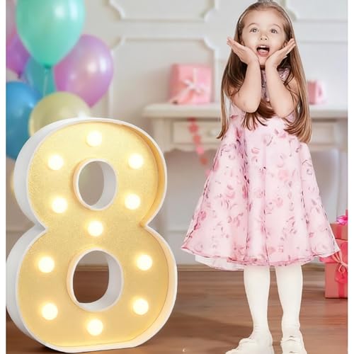 Número De Luz Led Decorativo, Lámpara Cartón Con Números Marquesina Plástico DIY For Cumpleaños, Graduación, Fiesta Boda, Aniversario(Number8,70cm/2.3ft)
