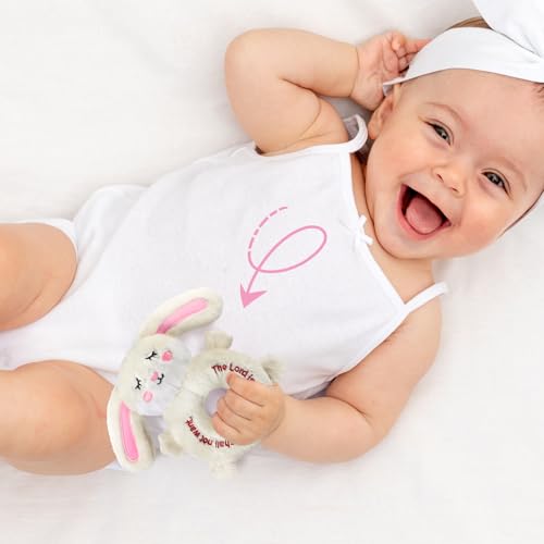 Image of Karenhi Bunny Beige Stuffed Animal Little Stuffed Animal Praying Baptism Soft Plush Snuggle God's Toy Embroidered Religious Gifts for Boys Girl Baby Shower Mom Barnyard Nursery Decor Doll Toy