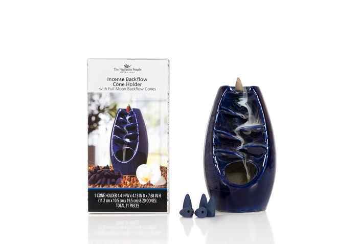 The Fragrance People Ceramic Incense Holder Cone Burner with Backflow Design - 20 Backflow Incense Cones for Relaxation, Yoga, Purification, Meditation Gift