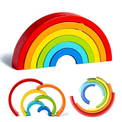 Kiuiom Legno Arcobaleno Giocattolo,Arcobaleno Giochi Legno,Toys Montessori Arcobaleno,Geometria Giocattoli Prescolari,Educativi Impilabile Stacker,Educativo Puzzle Geometria,Per Bambini Regalo,Rosso
